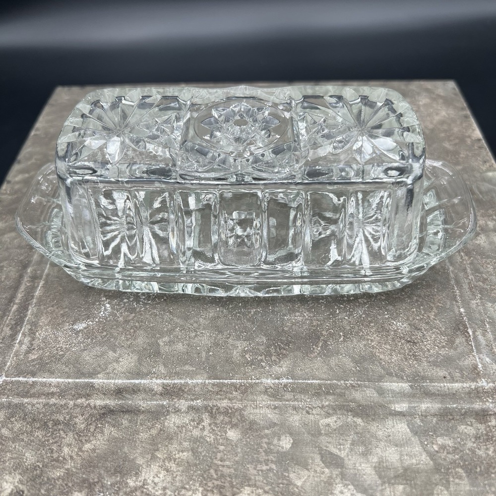 Anchor Hocking early American Prescut clear butter dish 'star of david' 1960's